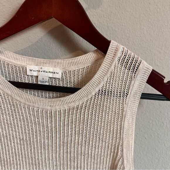 White + Warren | S | tan loose knit high low tunic top ribbed shell top - Picture 3 of 6